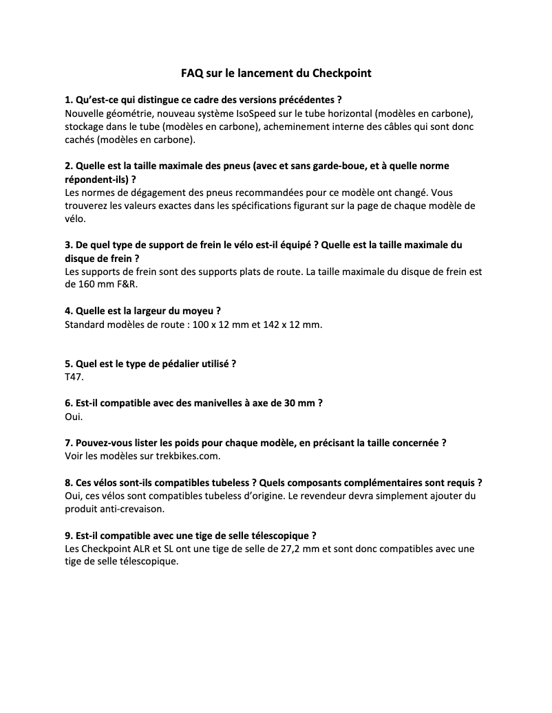 Page 1 de la notice FAQ Trek Checkpoint SLR 7 AXS