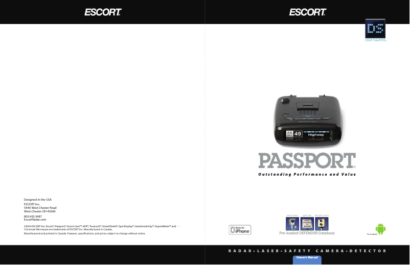 Page 1 de la notice Manuel utilisateur Escort Passport