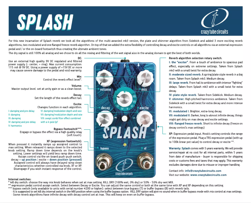 Page n°1 - Manuel utilisateur Crazy Tube Circuits Splash VIII