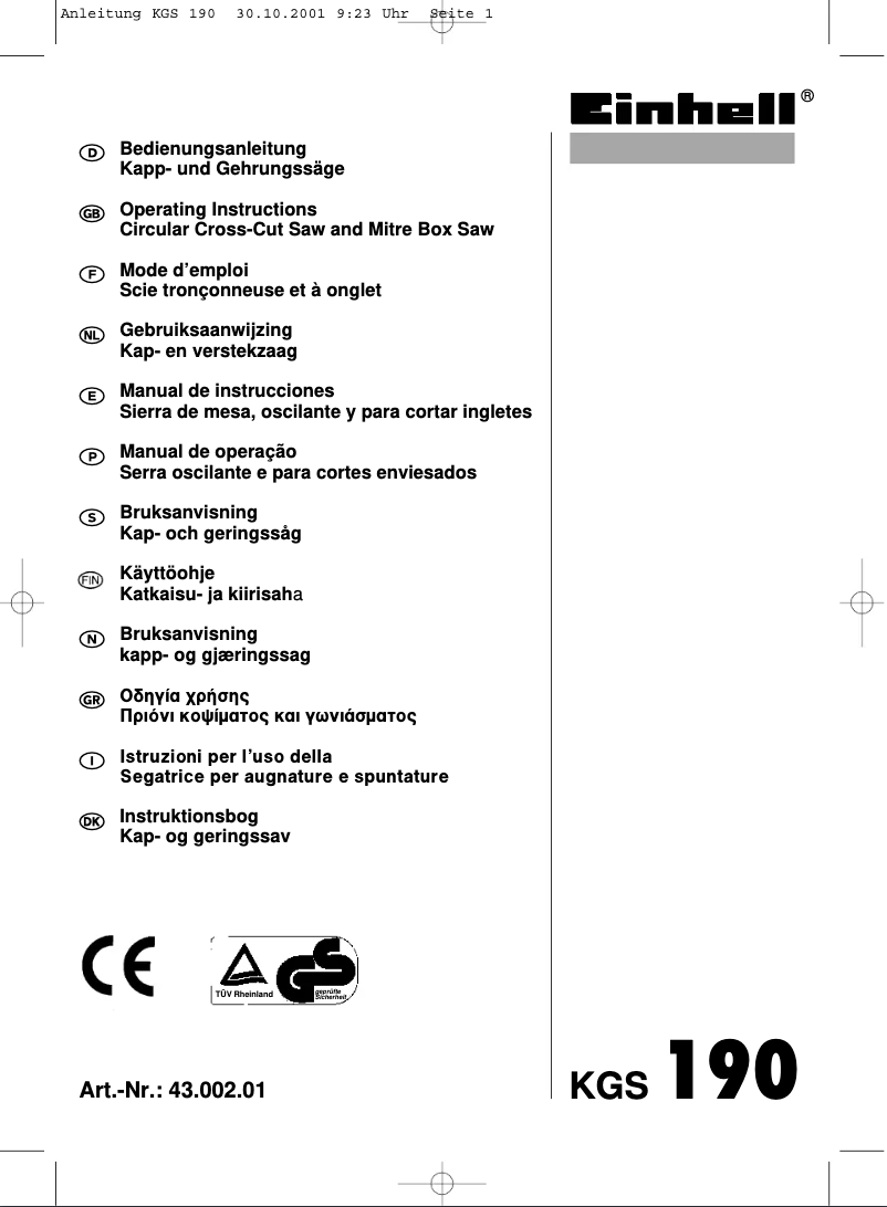 Image de la première page du manuel de l'appareil KGS 190