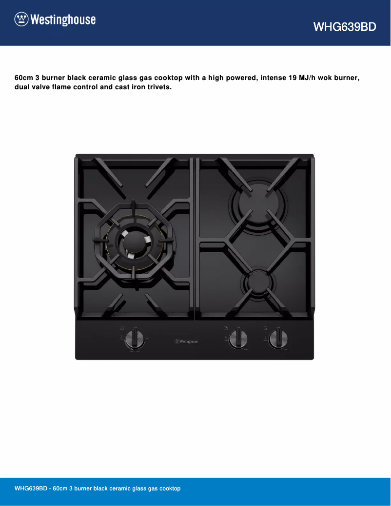 Page n°1 - Fiche technique Westinghouse WHG639BD