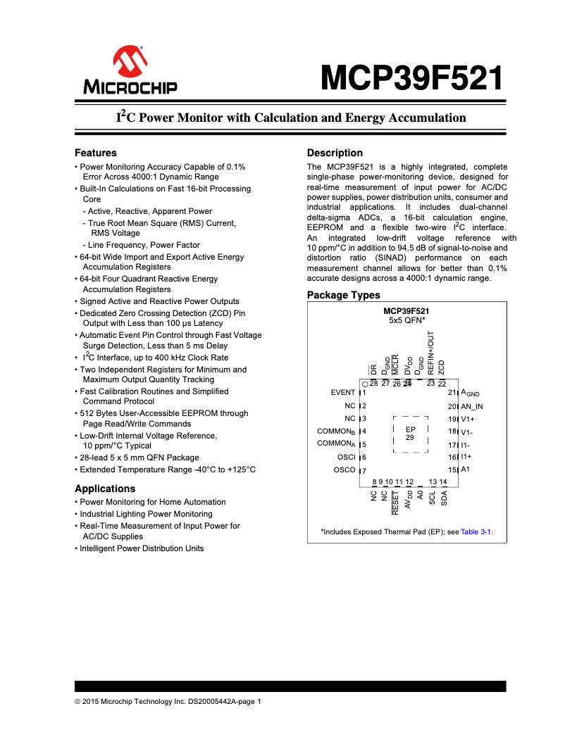 Imagen de la primera página del manual del dispositivo MCP39F521