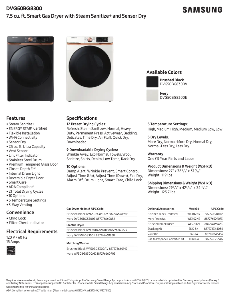 Page 1 de la notice Fiche technique Samsung DVG50BG8300V