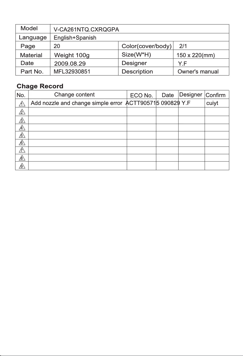 Page n°1 - Manuel utilisateur LG V-CA271NTQ