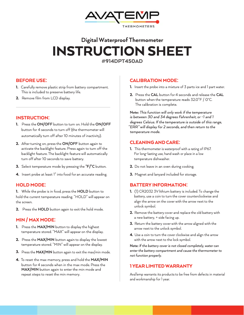 Page 1 de la notice Manuel utilisateur AvaTemp 914DPT450AD