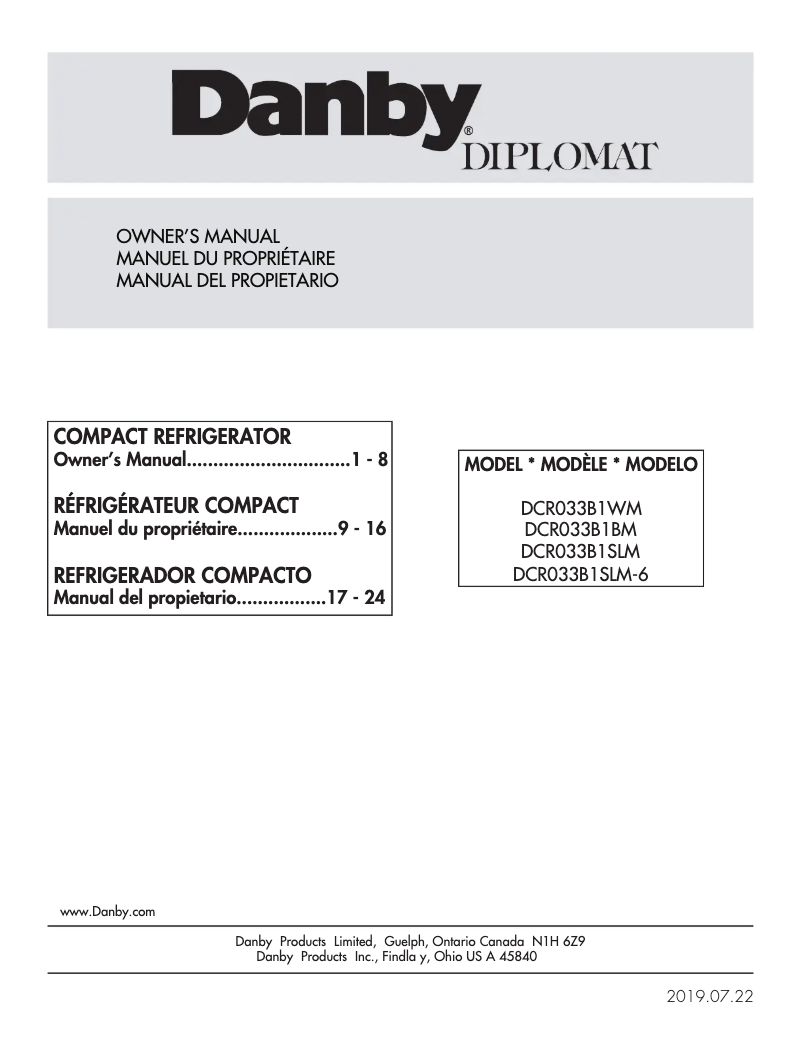 Page 1 de la notice Manuel utilisateur Danby DCR033B2WM