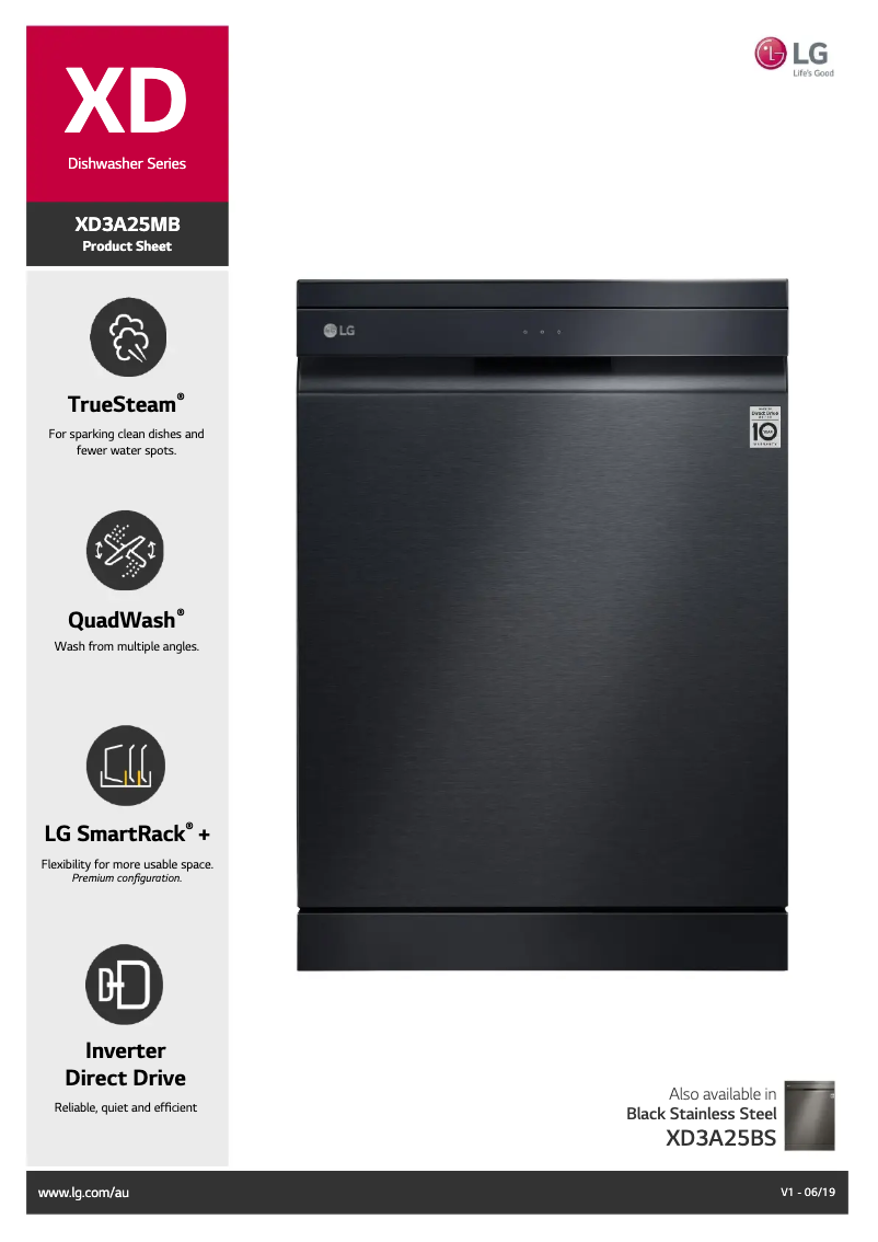 Page 1 de la notice Fiche technique LG XD3A25MB
