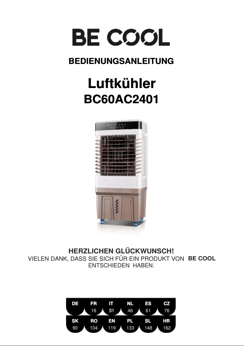 Page 1 de la notice Manuel utilisateur Be Cool BC60AC2401