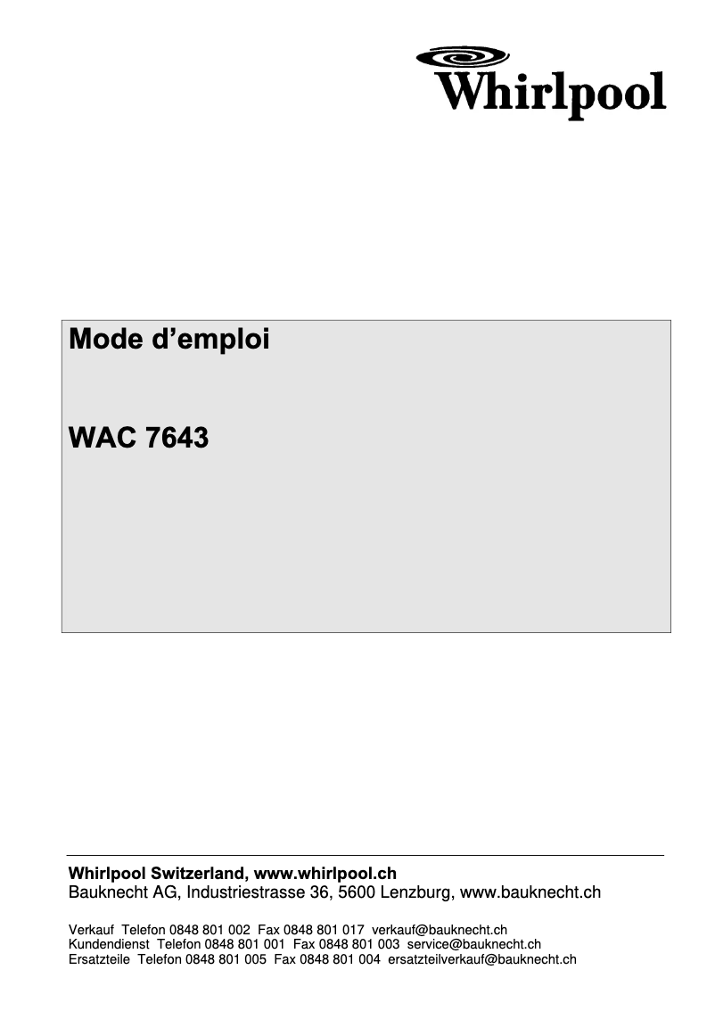 Image de la première page du manuel de l'appareil WAC 7643