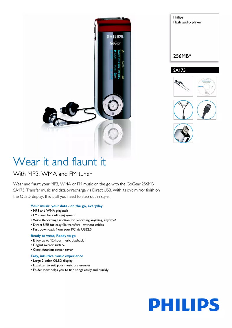 Page 1 de la notice Brochure Philips GoGear SA175