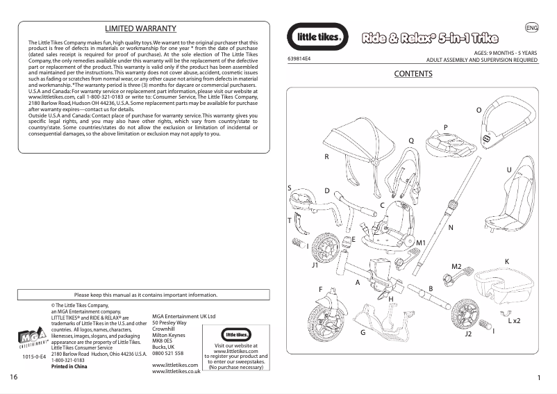Image de la première page du manuel de l'appareil 5 in 1 Deluxe Ride & Relax Recliner Trike