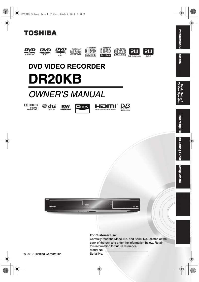 Page 1 de la notice Manuel utilisateur Toshiba DR20KB