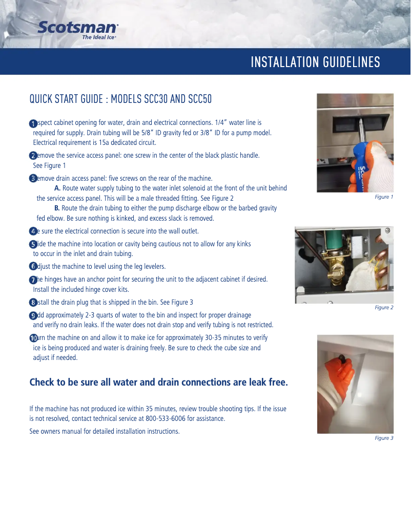 Page 1 de la notice Guide d'installation Scotsman Brilliance SCCG50