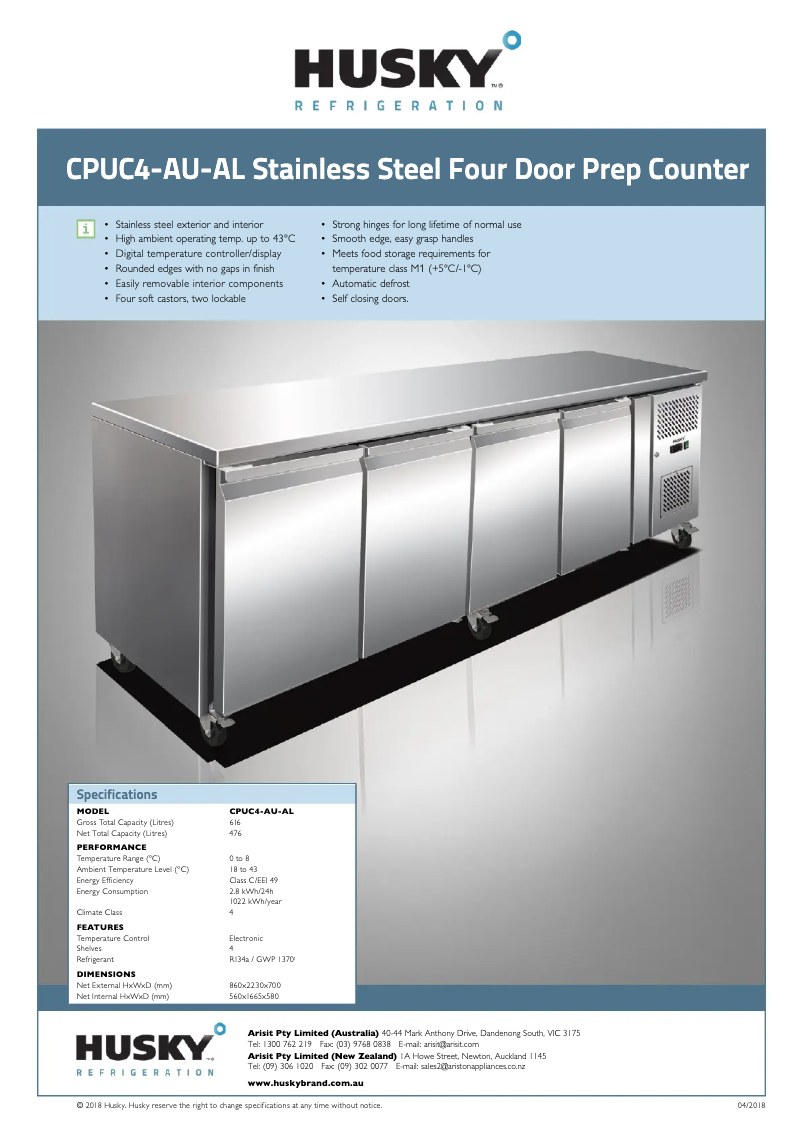 Page n°1 - Fiche technique Husky CPUC4-AU-AL