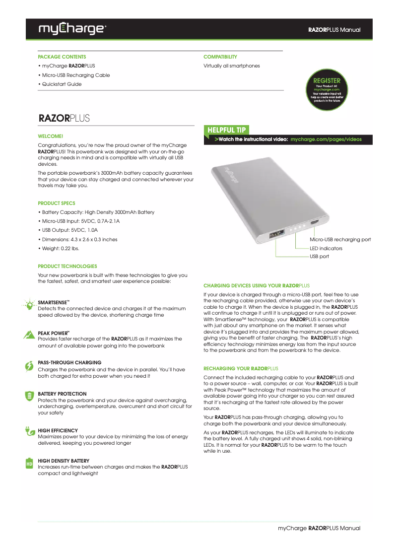 Page 1 of the manual User Manual myCharge RazorPlus RZ30V