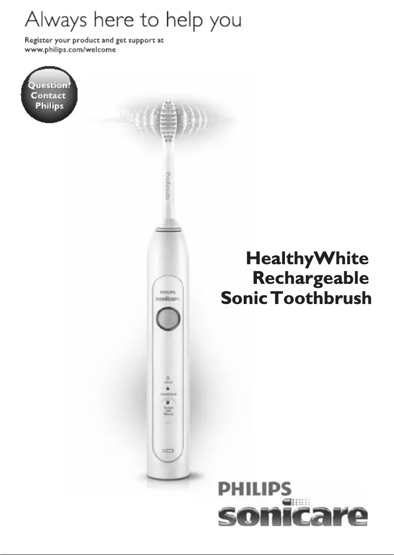 Image de la première page du manuel de l'appareil Sonicare HealthyWhite HX6765