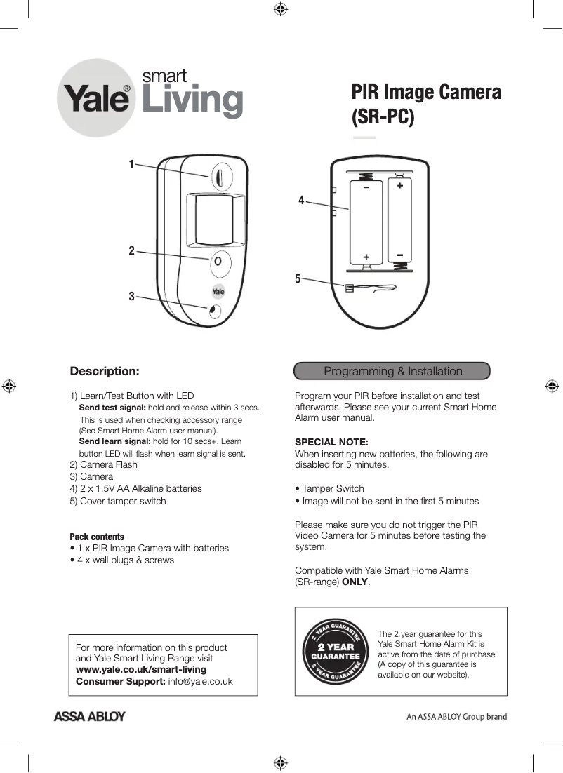 Page 1 de la notice Manuel utilisateur Yale SR-PC