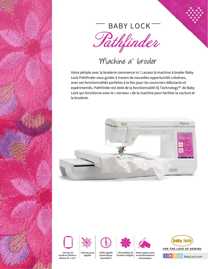 Page 1 de la notice Fiche technique Baby Lock Pathfinder