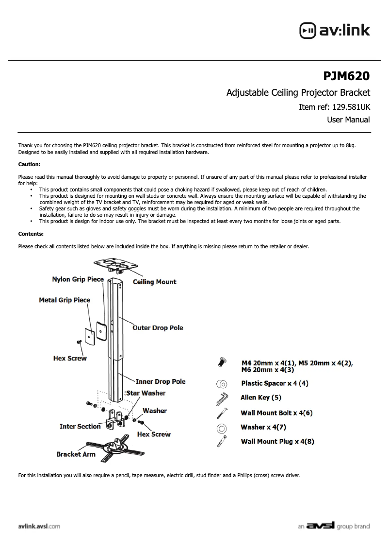 Page n°1 - Manuel utilisateur AV:link PJM620