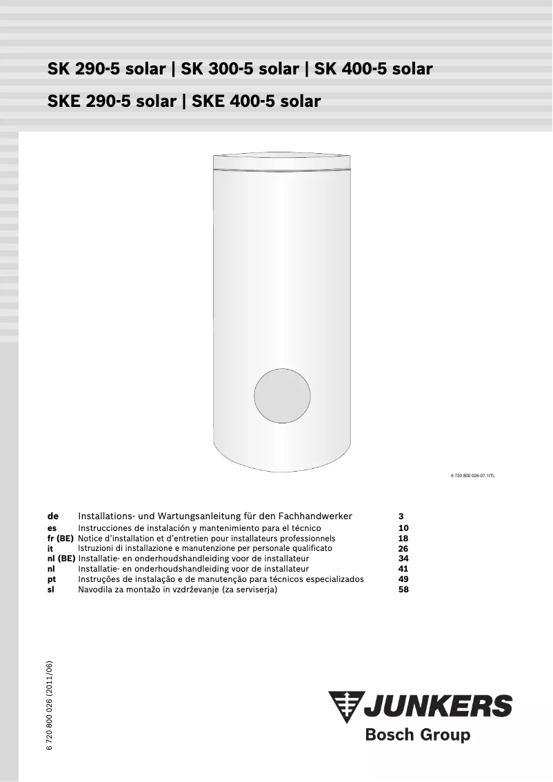 Page 1 de la notice Manuel utilisateur Junkers SK 290-5 solar
