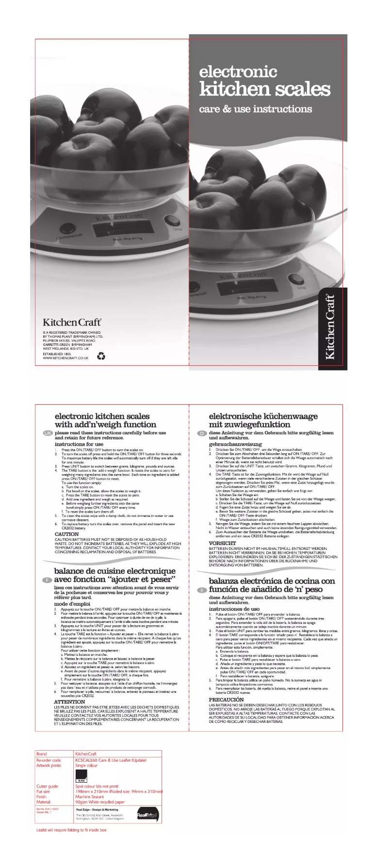 Page n°1 - Manuel utilisateur Kitchencraft KCSCALE60