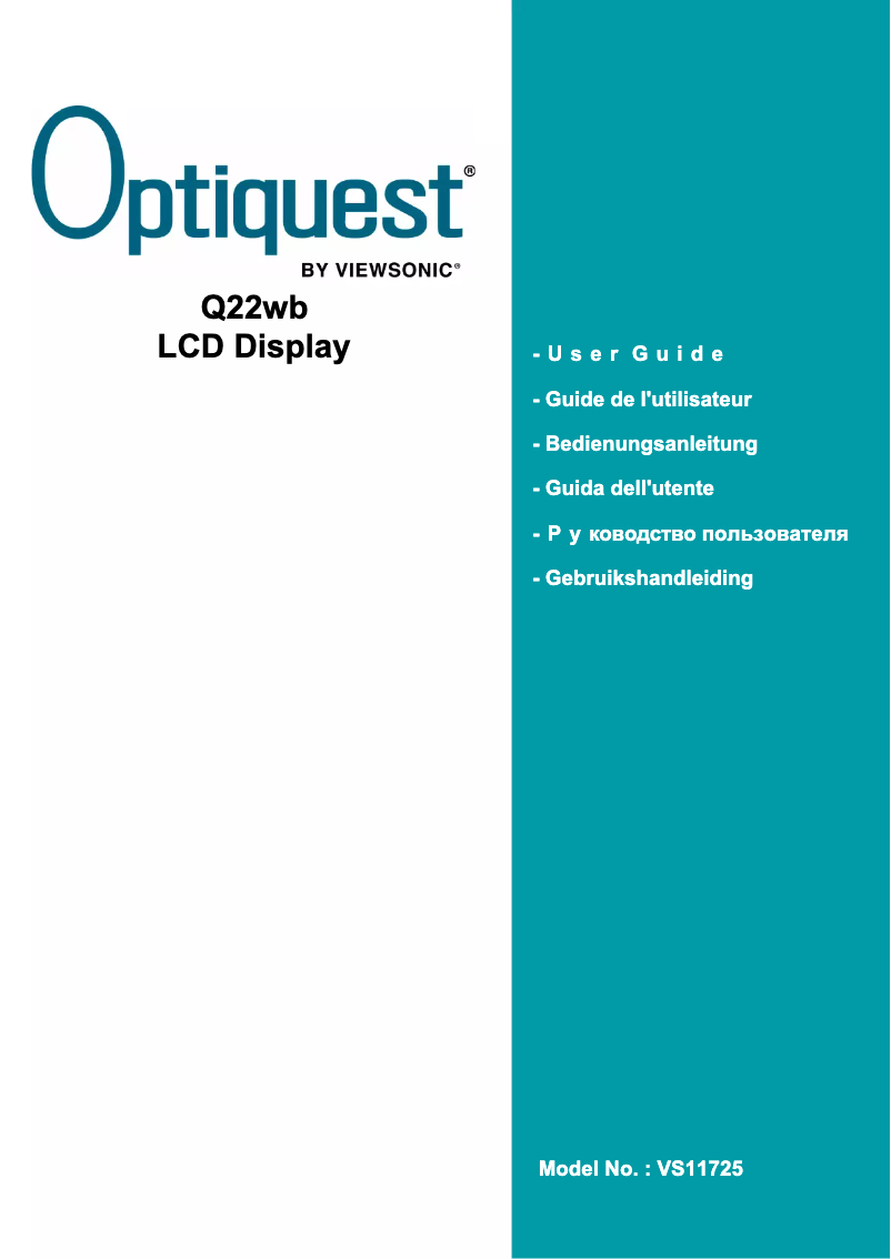 Page 1 de la notice Manuel utilisateur Viewsonic Optiquest Q22WB