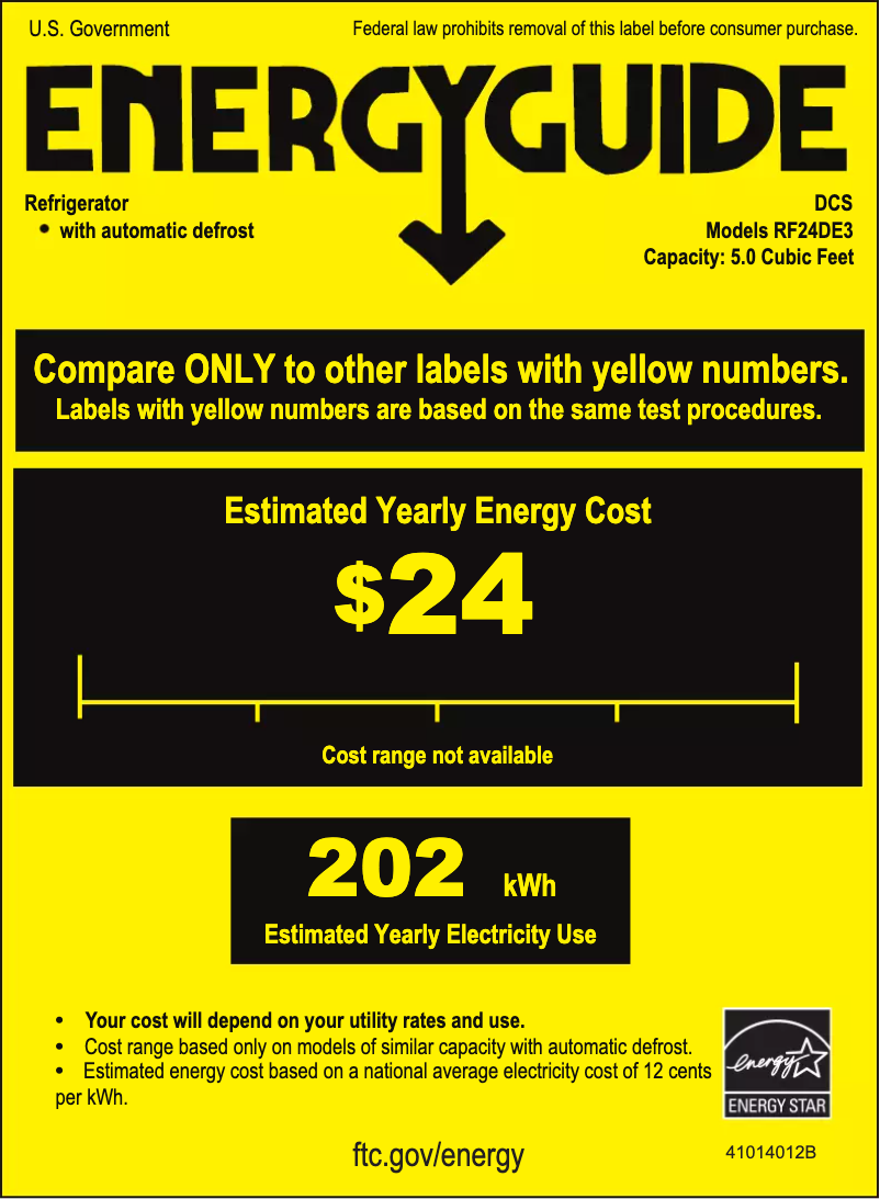 Page 1 de la notice Label énergétique DCS RF24DE3