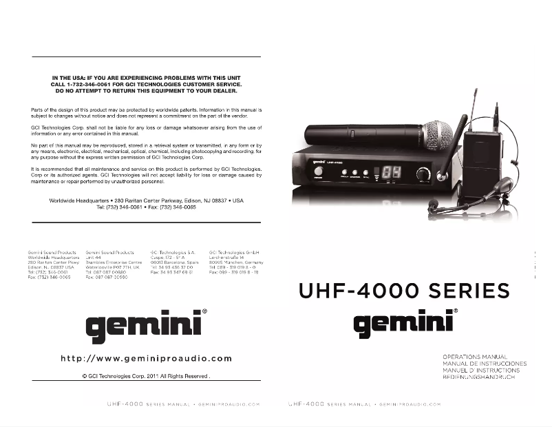 Page n°1 - Manuel utilisateur Gemini UHF-4100HL