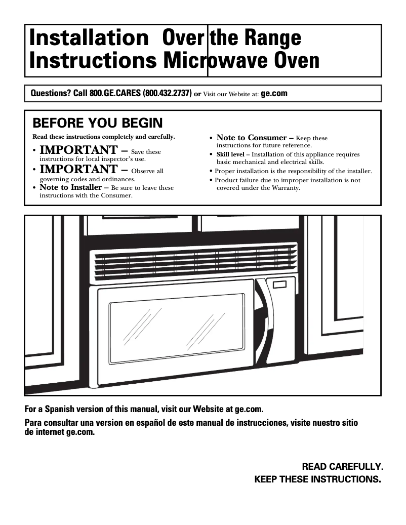 Page 1 de la notice Guide d'installation GE JVM3670CF