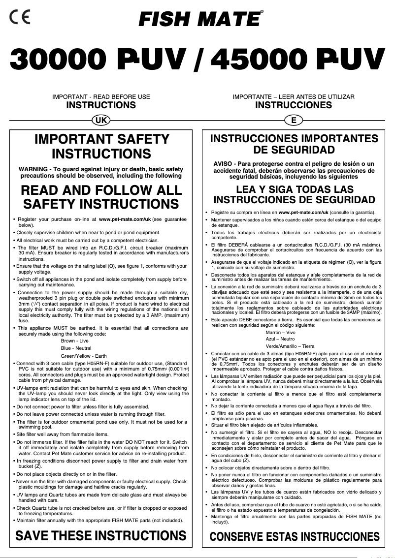 Page 1 de la notice Manuel utilisateur Closer Pets Fish Mate 30000 P-UV