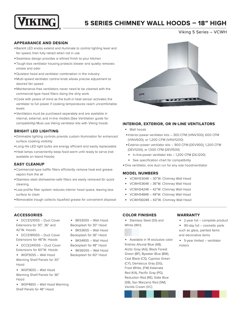 Page 1 of the manual Technical Sheet Viking VCWH54848CS
