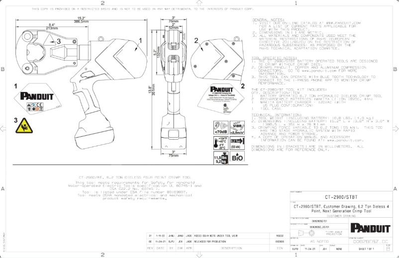 Page n°1 - Dessin technique Panduit CT-2980/STBT