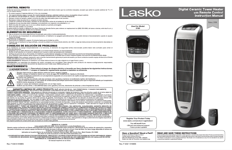 Page 1 de la notice Manuel utilisateur Lasko Digital Ceramic 5160