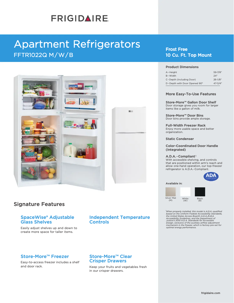 Page n°1 - Fiche technique Frigidaire FFTR1022Q