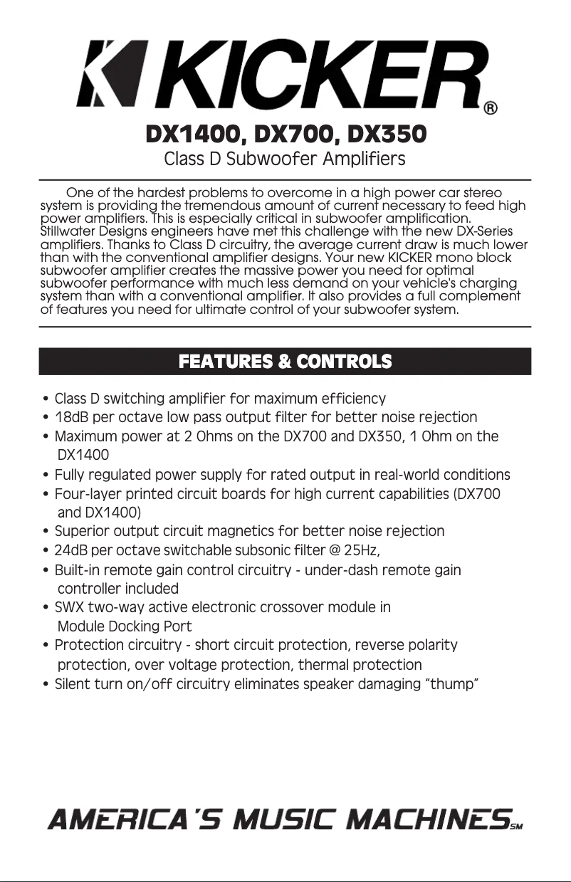 Página 1 del manual Manual de usuario Kicker DX 700 Class D