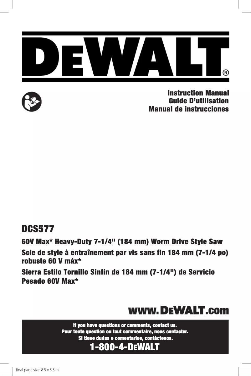 Page n°1 - Manuel utilisateur DeWalt DCS577