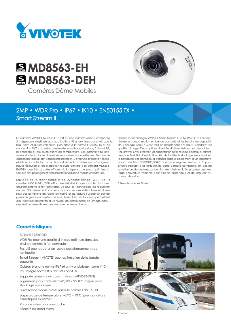Page 1 de la notice Fiche technique Vivotek MD9582-H