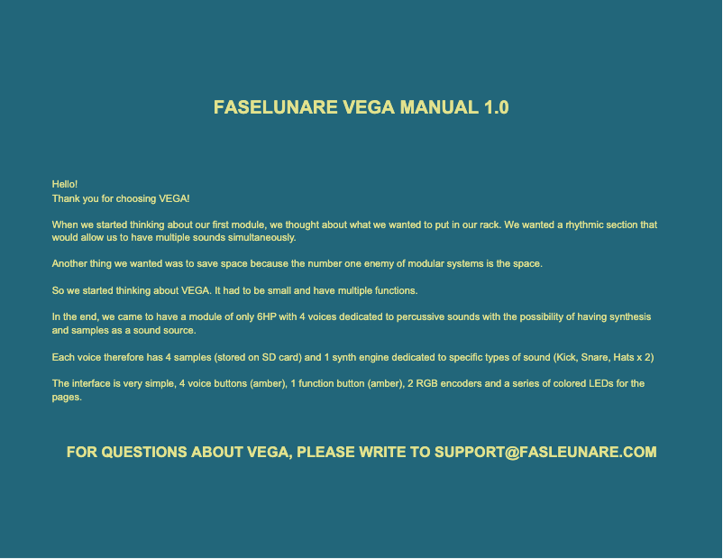 Page n°1 - Manuel utilisateur FaseLunare VEGA
