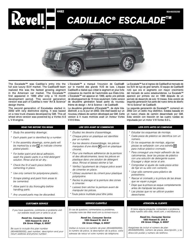 Page 1 de la notice Manuel utilisateur Revell Cadillac Escalade