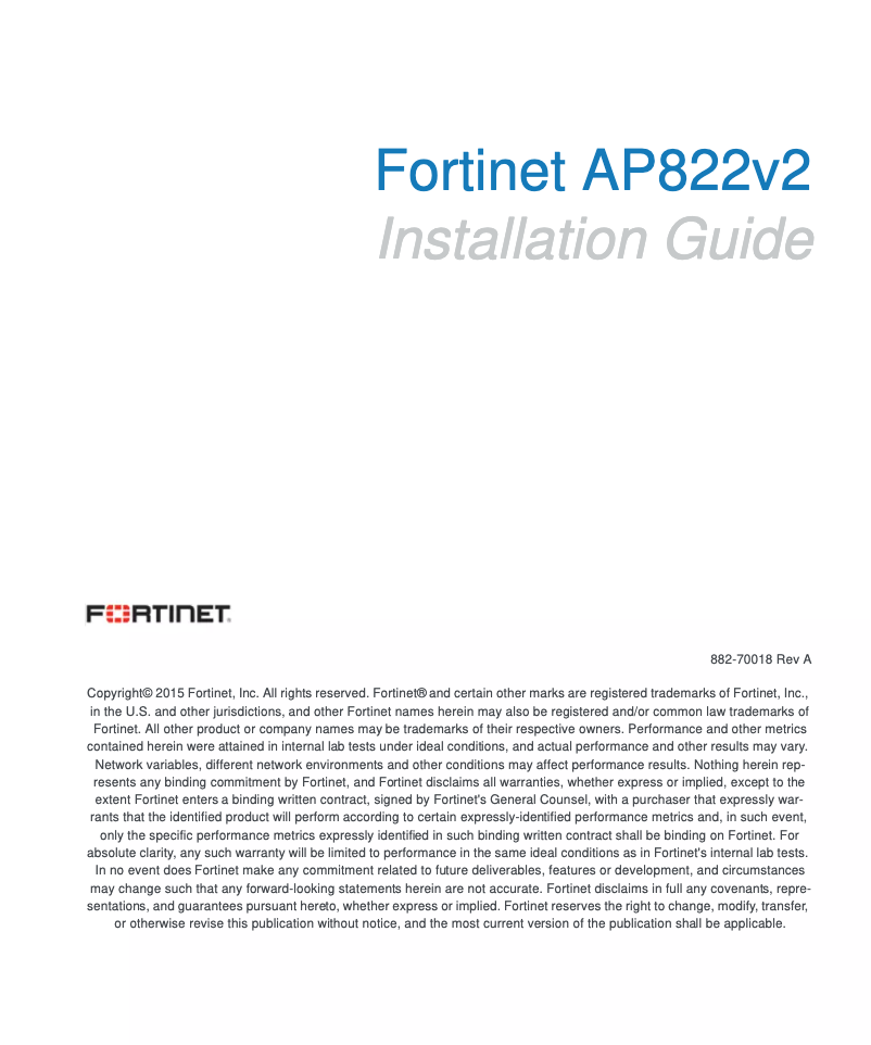 Page 1 de la notice Manuel utilisateur Fortinet AP822i