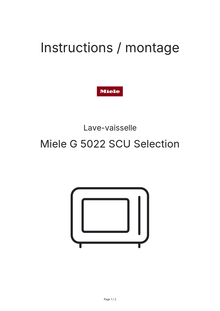 Page n°1 - Instructions / montage Miele G 5022 SCU Selection