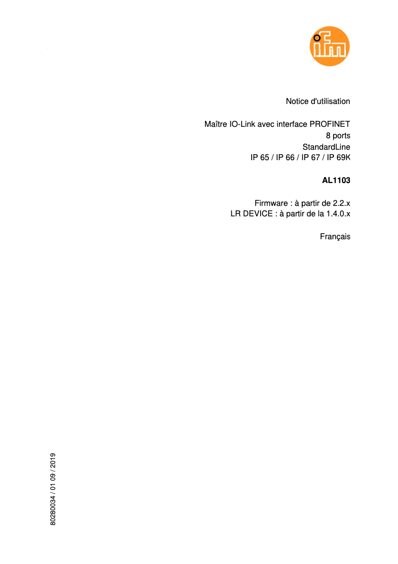 Image de la première page du manuel de l'appareil AL1103