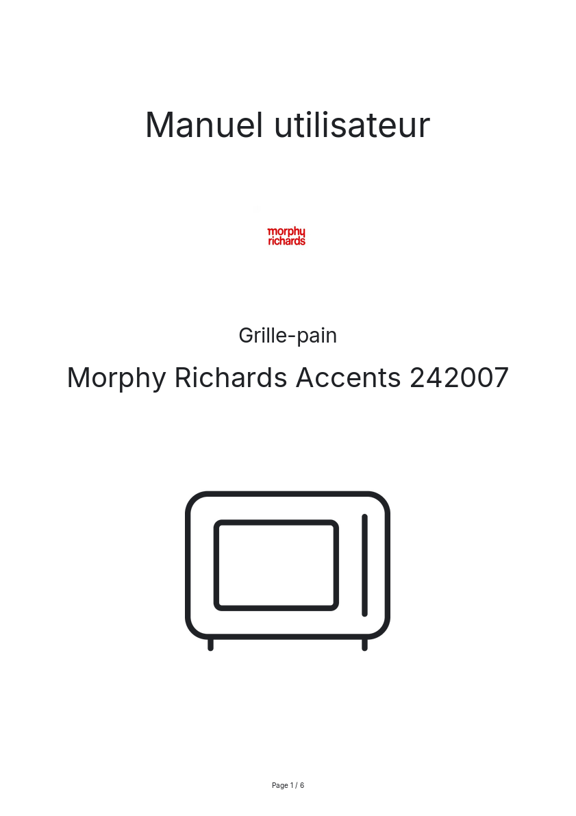 Page n°1 - Manuel utilisateur Morphy Richards Accents 242007