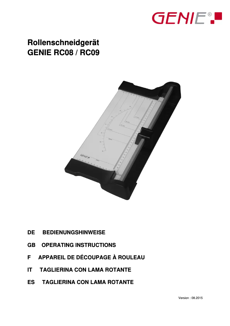 Page 1 de la notice Manuel utilisateur Genie RC 08