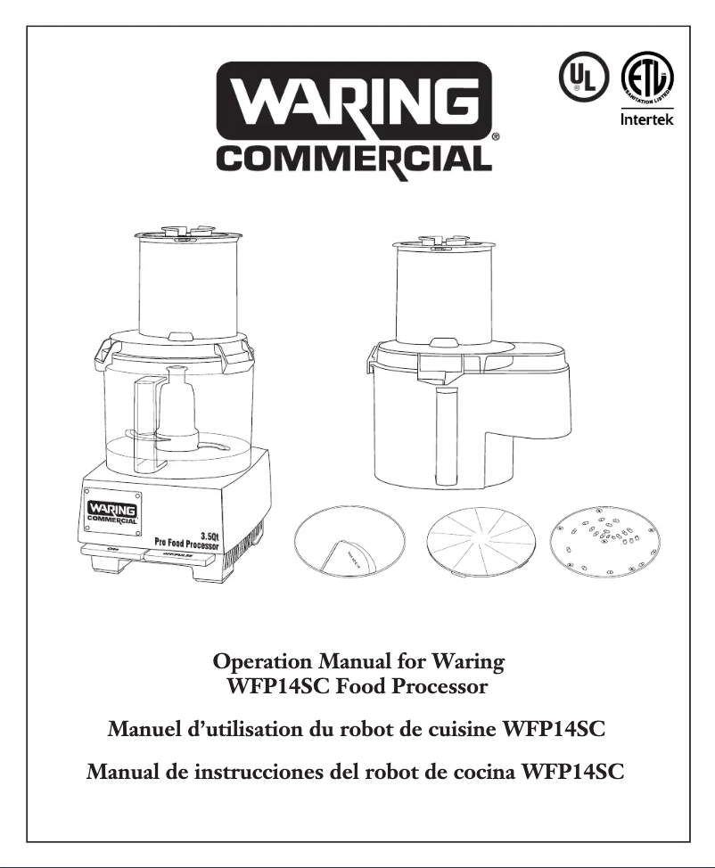 Page 1 de la notice Instructions / montage Waring Commercial WFP14SC