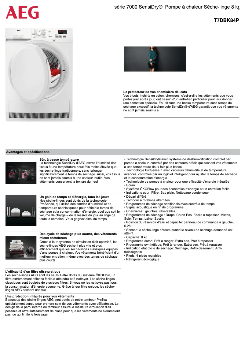 Página 1 del manual Ficha técnica AEG T7DBK84P