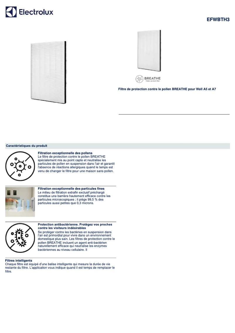 Page 1 de la notice Manuel utilisateur Electrolux EFWBTH3