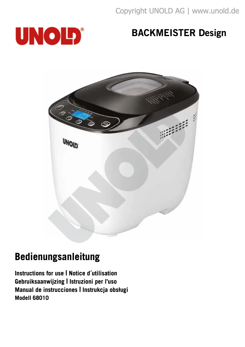 Page 1 de la notice Manuel utilisateur Unold Backmeister Design 68011