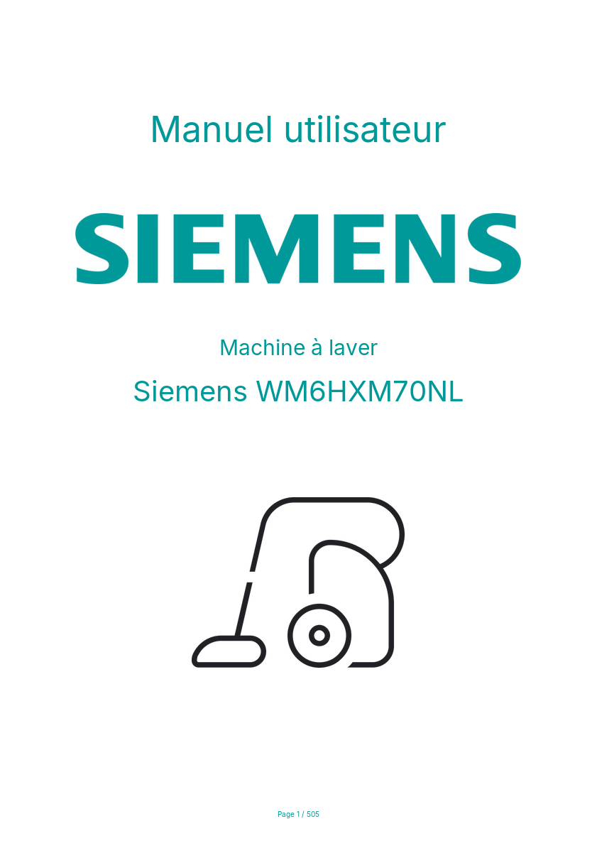 Page n°1 - Manuel utilisateur Siemens WM6HXM70NL