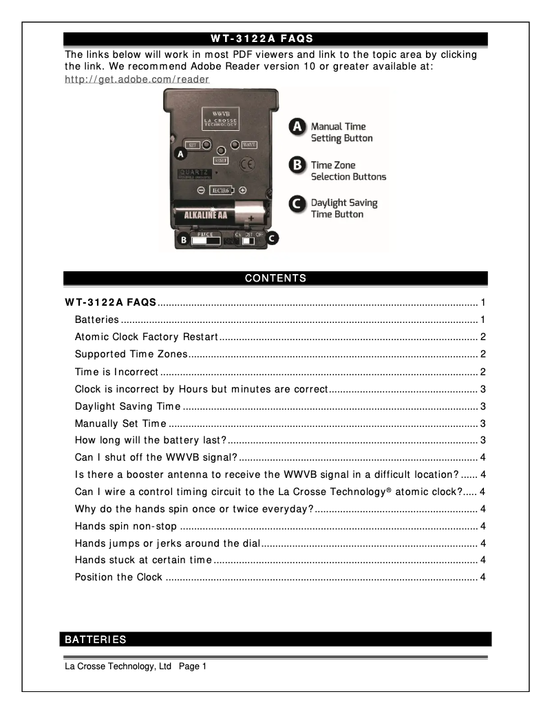 Page 1 de la notice FAQ La Crosse Technology WT-3122A